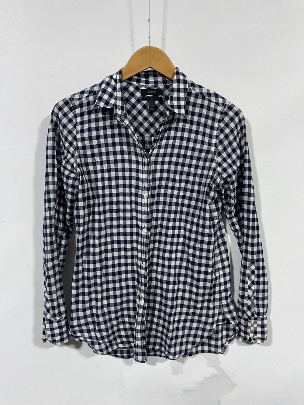 J. Crew Navy and White Gingham Button-Down Shirt